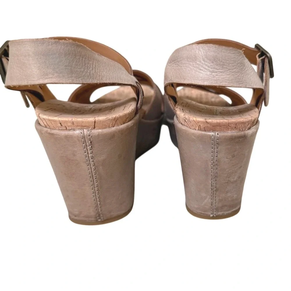 Kork-Ease Wedge Sandals Beige Leather Crisscross‎ Ankle Strap Boho Women Size 8